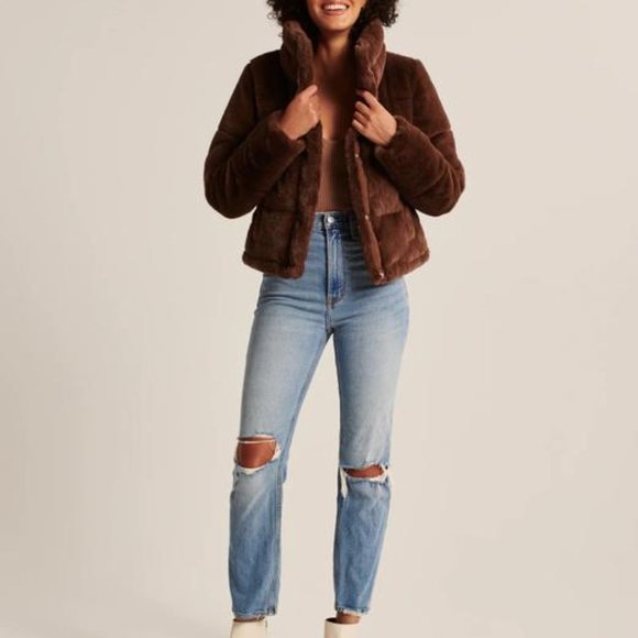 Abercrombie Faux Fur Mini Puffer Coat - Picture 11 of 16